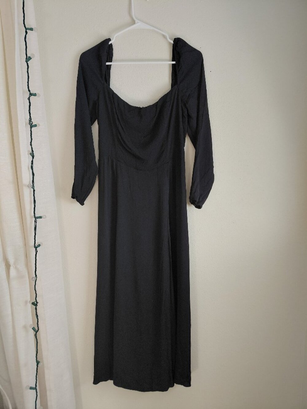 Reformation Black Long Sleeve Square Neck Midi Dress Smocked Back Size 12